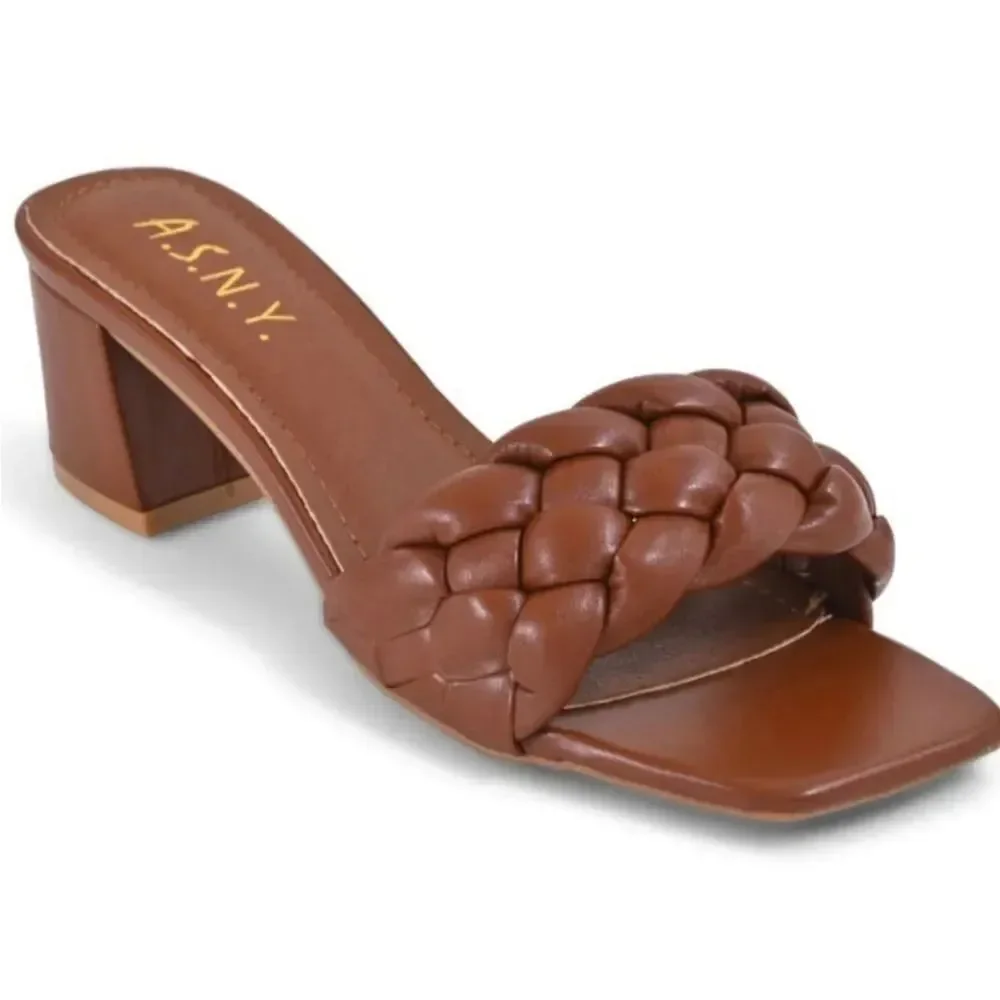 BRAND NEW A.S.N.Y WOMEN'S BRAIDED LOW BLOCK HEEL SANDALS